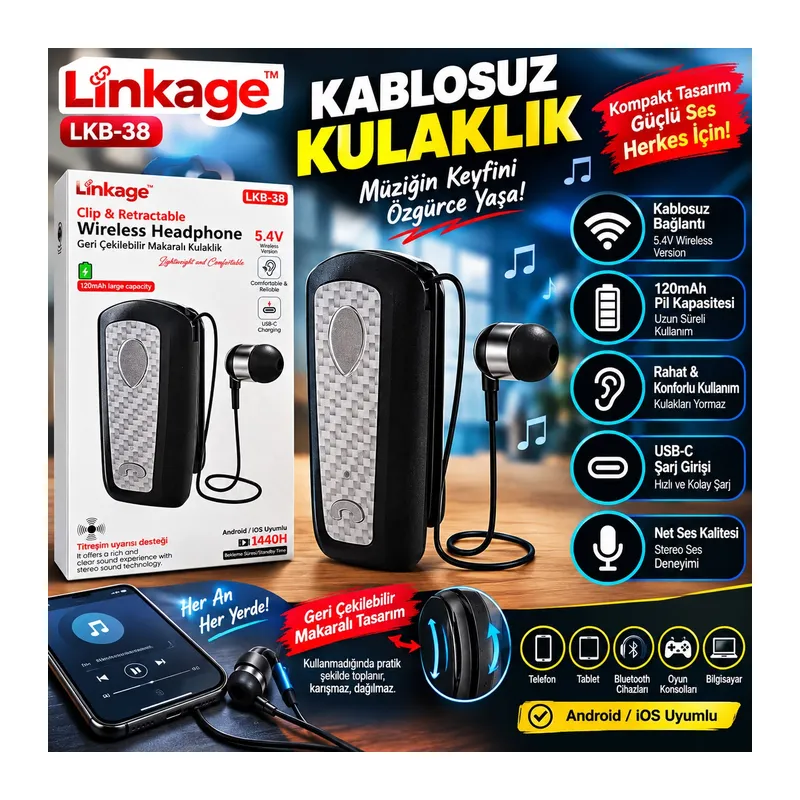 LKB-38 Makaralı Bluetooth Kulaklık