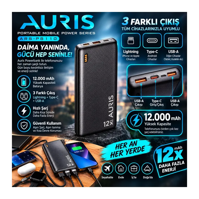 Auris ARS-PB110 12.000 mAh Powerbank