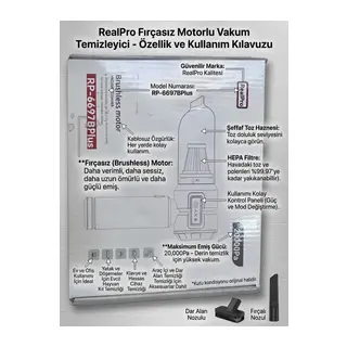 RealPro RP-6697BPlus Fırçasız Motorlu Şarjlı El Süpürgesi