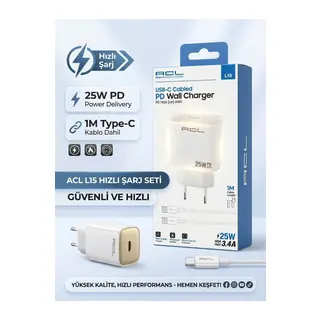 ACL L15 25W PD Hızlı Şarj Cihazı + 1m Type-C Kablo Seti