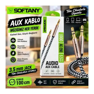 Softany AC-290 Hasır Örgü 3.5 mm AUX Kablosu (1 Metre)