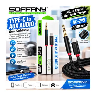 Soffany AC-295 Hasır Örgü Type-C AUX Ses Kablosu (1 Metre)