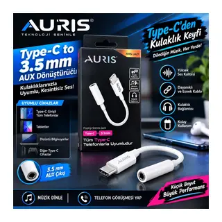 Auris ARS-JA01 Type-C 3.5 mm Kulaklık ve Ses Dönüştürücü Jak