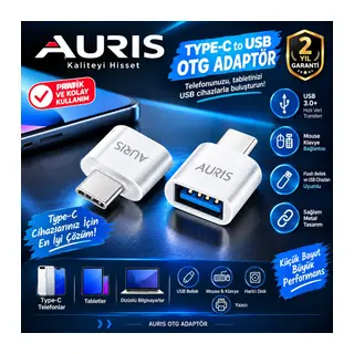 Auris Metal Kasa Type-C USB OTG Dönüştürücü Adaptör