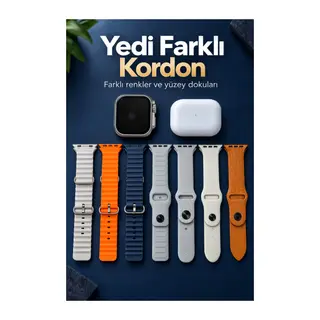 Akıllı Saat Bluetooth Aramalı ve 7 Kordonlu Set