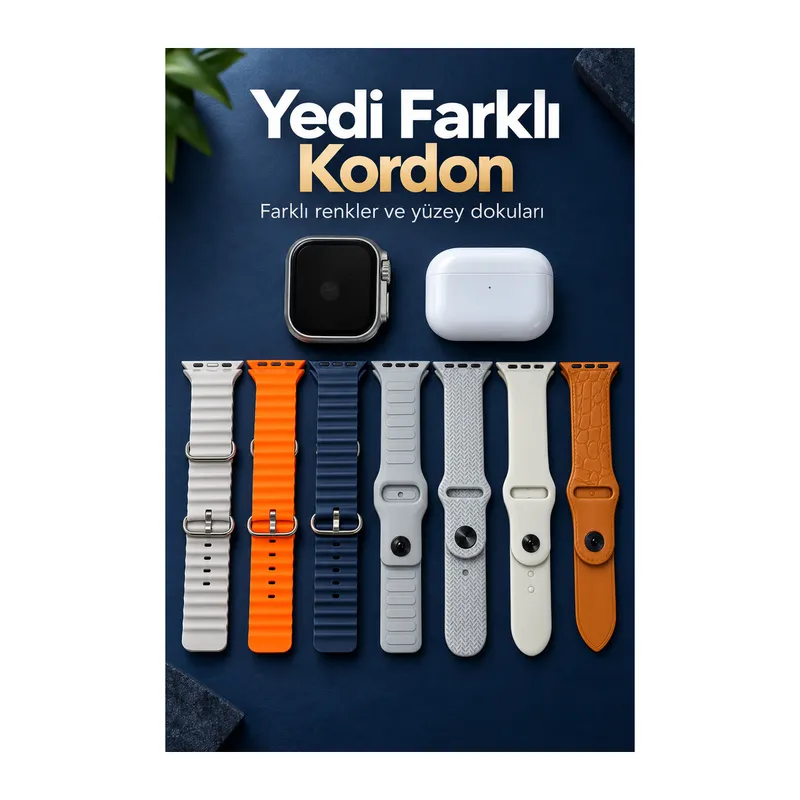 Akıllı Saat Bluetooth Aramalı ve 7 Kordonlu Set
