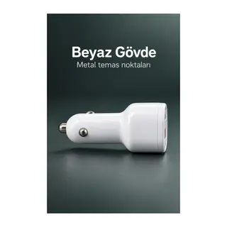 Çift Portlu Beyaz Oto Şarj Adaptörü