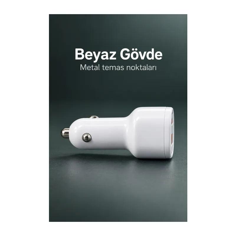 Çift Portlu Beyaz Oto Şarj Adaptörü