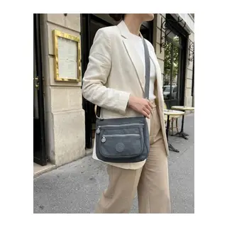Kadın Gri Paraşüt Kumaş 4 Gözlü Omuz ve Çapraz Askılı Günlük Çanta 24x20 cm