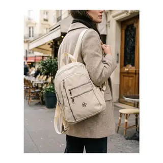 Krem Bej 27x33 cm 5 Gözlü Çok Cepli Kadın Sırt Çantası