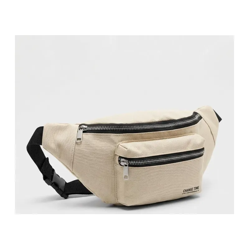 Krem Unisex Bel Çantası Çapraz Askılı Günlük Kullanım Fermuarlı 30x13 cm