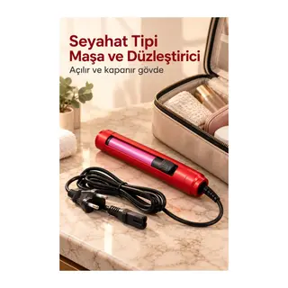 Düz ve Dalgalı Saçlar İçin Seyahat Tipi Maşa ve Düzleştirici