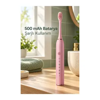 Pembe Şarjlı Diş Fırçası 500 mAh Bataryalı