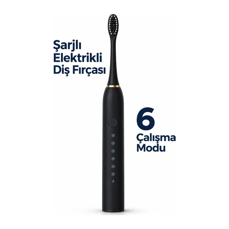 Siyah Şarjlı Elektrikli Diş Fırçası 6 Modlu