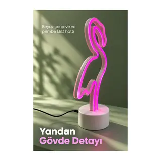 Dekoratif Flamingo Neon Lamba Pembe Işıklı Beyaz Tabanlı