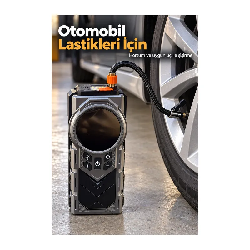 Akü Takviyeli Dijital Hava Pompası ve Lastik Şişirme Cihazı
