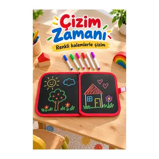 Renkli Kalemli Siyah Sayfalı Desenli Çizim Kitabı