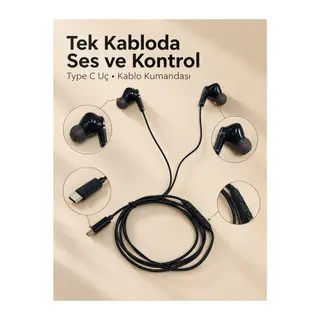 Type C Kablolu Kulak İçi Kulaklık Mikrofonlu ve Kumandalı