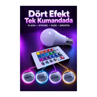 RGB LED Ampul Kumandadan Işık Efekti Seçimli