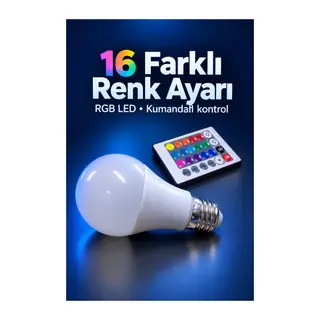 Uzaktan Kumandalı Ampul 16 Farklı Renk Seçenekli