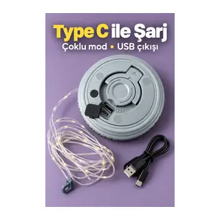 LED Şeritli Kamp Işığı Type C Şarj Girişli