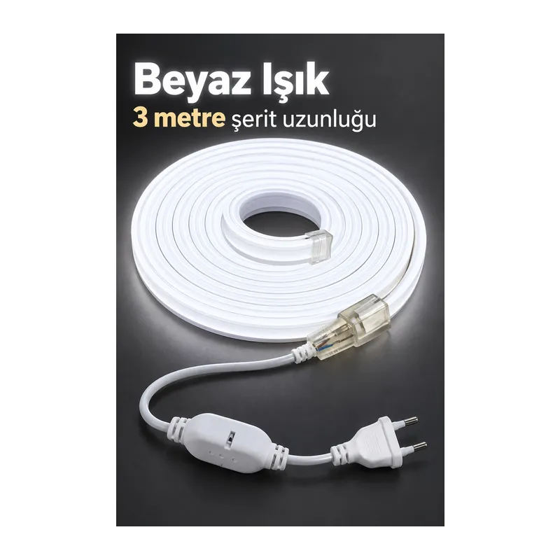 Şerit Aydınlatma 3 Metre Beyaz Gövdeli Kablolu Model