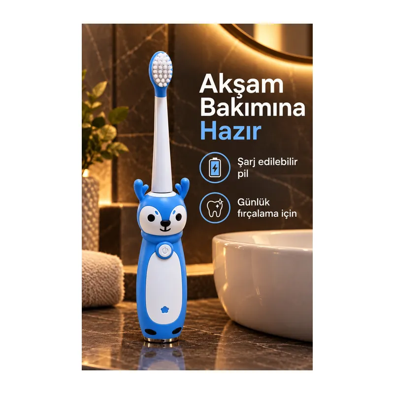 Şarjlı Çocuk Diş Fırçası Mavi Değiştirilebilir Başlıklı