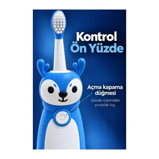 Şarjlı Diş Fırçası Mavi Geyik Tasarımlı Oval Başlıklı