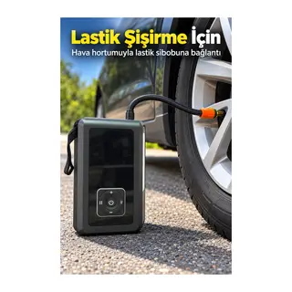 Araç İçin Lastik Şişirme Pompası ve LED Aydınlatmalı Akü Takviye Cihazı
