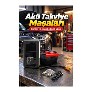 Taşınabilir Akü Takviye Cihazı ve Powerbank Özellikli Lastik Şişirme Pompası