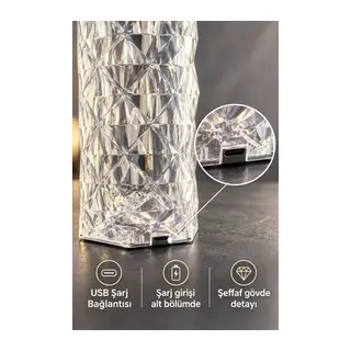 Kumandalı Masa Lambası Şeffaf Geometrik Desenli Gövde