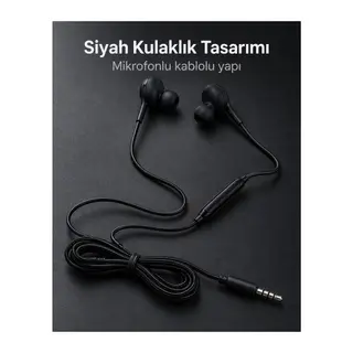 Silikon Uçlu Mikrofonlu Siyah Kablolu Kulak İçi Kulaklık