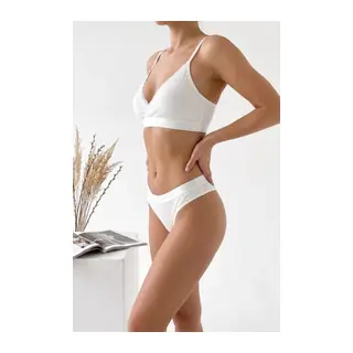 Kadın Ekru Çıkarılabilir Pedli Fitilli Dantelli Bralet Takımı