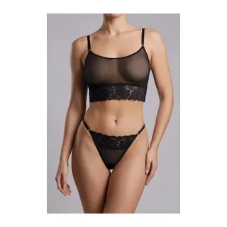 Siyah Dantelli Transparan Bralet ve Tanga Fantazi İç Giyim TM1478
