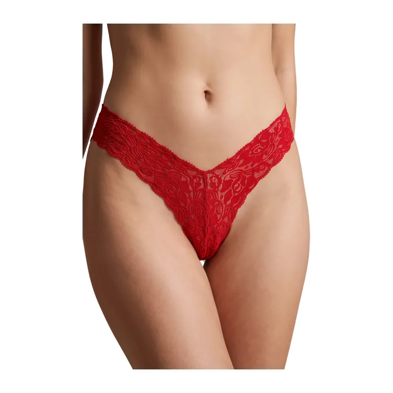 Kırmızı Çiçek Desenli Dantel String Külot TM1526