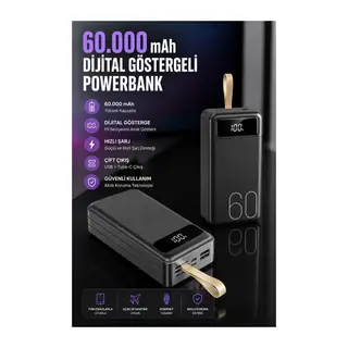 Powerbank 60.000 Mah Hızlı Şarj 4 Çıkışlı Uzun Şarj Süreli Dijital Göstergeli