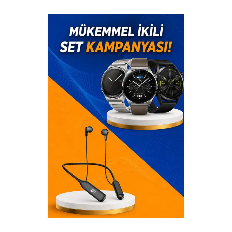 Alarm ve Titreşim Özellikli Akıllı Saat ve Mikrofonlu Kablolu Bluetooth Kulaklık 60 Saat