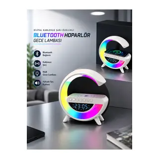 Bluetooth Hoparlör 15W Kablosuz Hızlı Şarj LED Gece Lambası