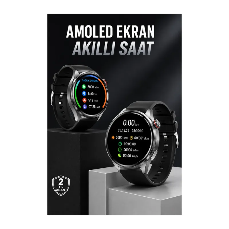 Akıllı Saat Bluetooth Bağlantılı Amoled Ekran Uyku ve Sağlık Takibi