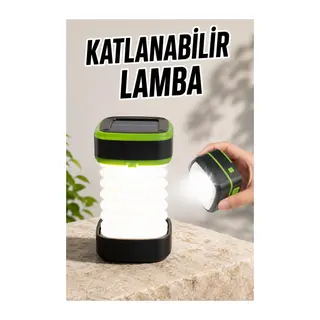 Katlanabilir Kamp Lambası Solar Fener Görünümlü 3 Kademeli Şarjlı