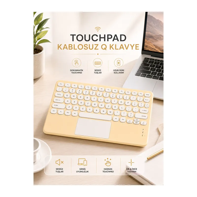 Android ve İOS Uyumlu Bluetooth Klavye Touchpad Slim Kablosuz Wifi Q Klavye