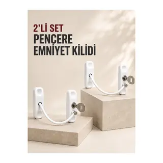 2’li Set Pencere Güvenlik Kilidi Anahtarlı Kablolu Çocuk Emniyet Kilidi Beyaz