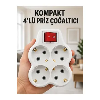 Kompakt 4’lü Priz Çoklayıcı Kablosuz Anahtarlı Ev Ofis Priz Çoğaltma Adaptörü