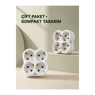 4’lü Priz Çoğaltıcı 2 Adet Set Kablosuz Duvar Tipi Priz Çoklayıcı Adaptör