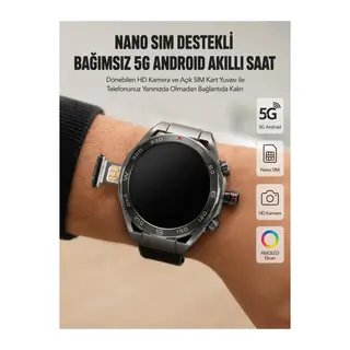 Kameralı 5G Android Akıllı Saat AMOLED Ekran Wi-Fi GPS SIM Kart Destekli