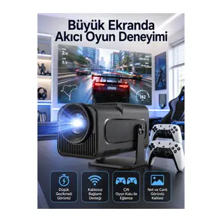 Çift Kollu Game Box Projeksiyon Cihazı Kumandalı Android Tv Dahili Hoparlör