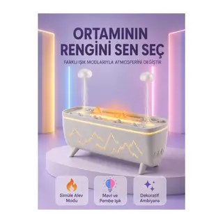 Yağmur Efektli Hava Nemlendirici 280 ML Aromaterapi Difüzörü Alev Modlu Uzaktan Kumandalı
