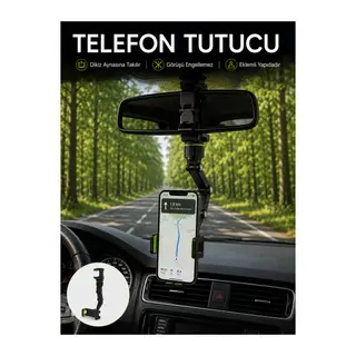 Araç İçi Dikiz Aynası Telefon Tutucu 360° Dönebilen Katlanabilir