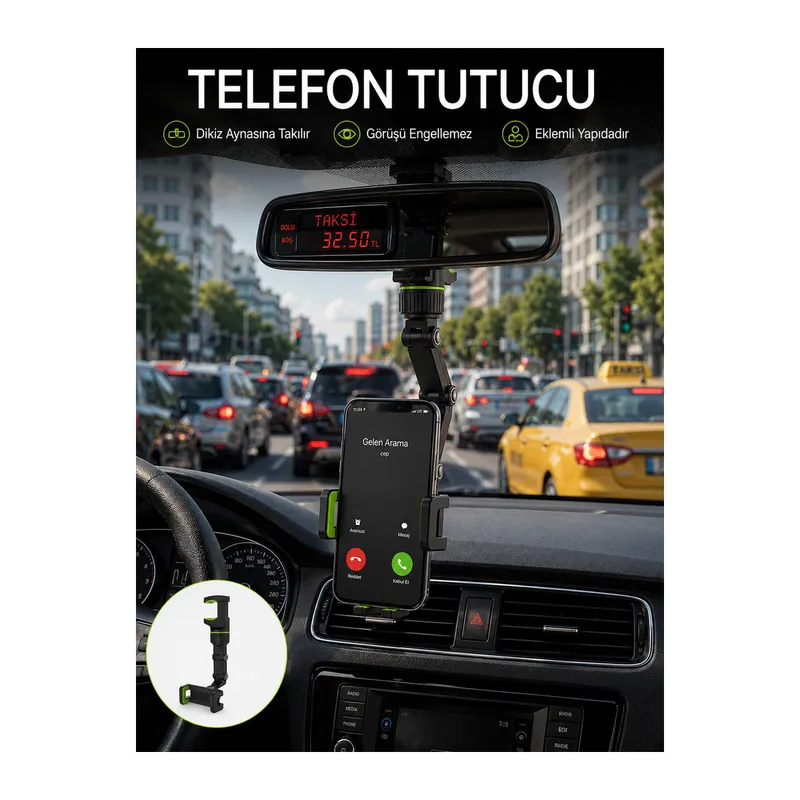 Ayarlanabilir Dikiz Aynası Telefon Tutucu Görüş Açısını Engellemeyen Araç Aparatı