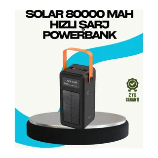 80000 mAh Güneş Enerjili Powerbank 4 Kablolu Type C Lightning Micro USB